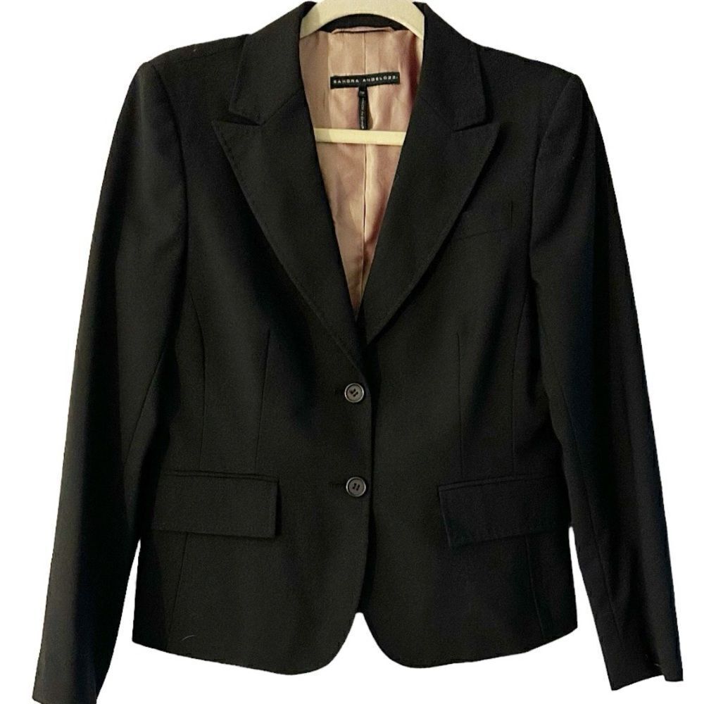 Sandra Angelozzi Lined Black Skirt Blazer Suit Size 4-6